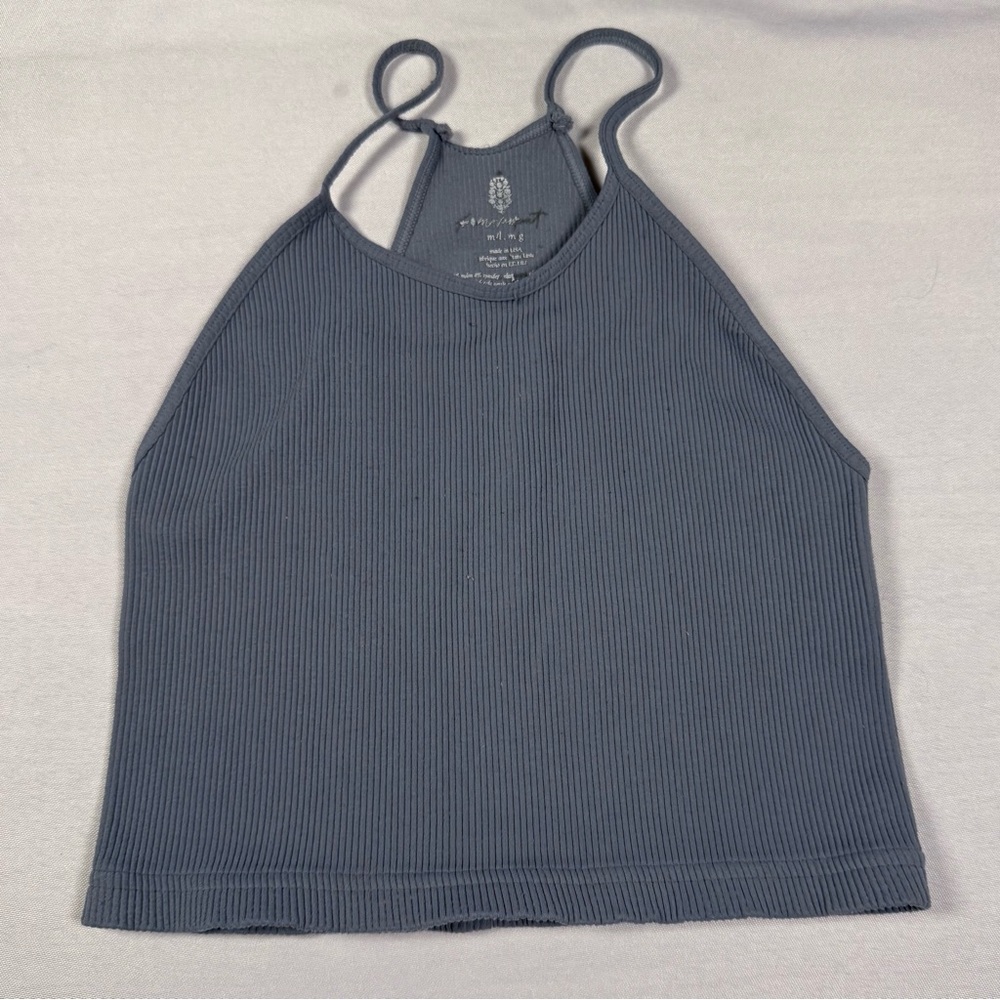 Blue-Gray Ribbed Crop Top